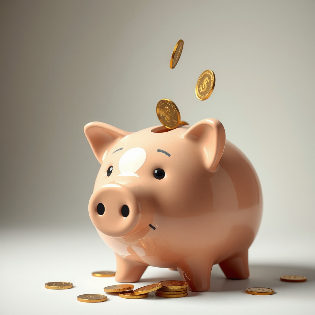 Ένας κουμπαράς σε σχήμα γουρουνιού με κέρματα να μπαίνουν μέσα, που αντιπροσωπεύει την αύξηση των αποταμιεύσεων.