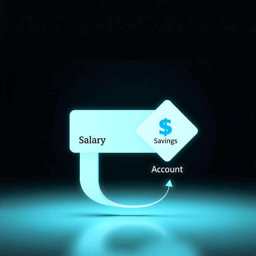Γράφημα που δείχνει ένα βέλος να μετακινεί αυτόματα χρήματα από έναν λογαριασμό 'Μισθός' σε έναν λογαριασμό 'Αποταμιεύσεις', απεικονίζοντας την έννοια της αυτοματοποίησης.