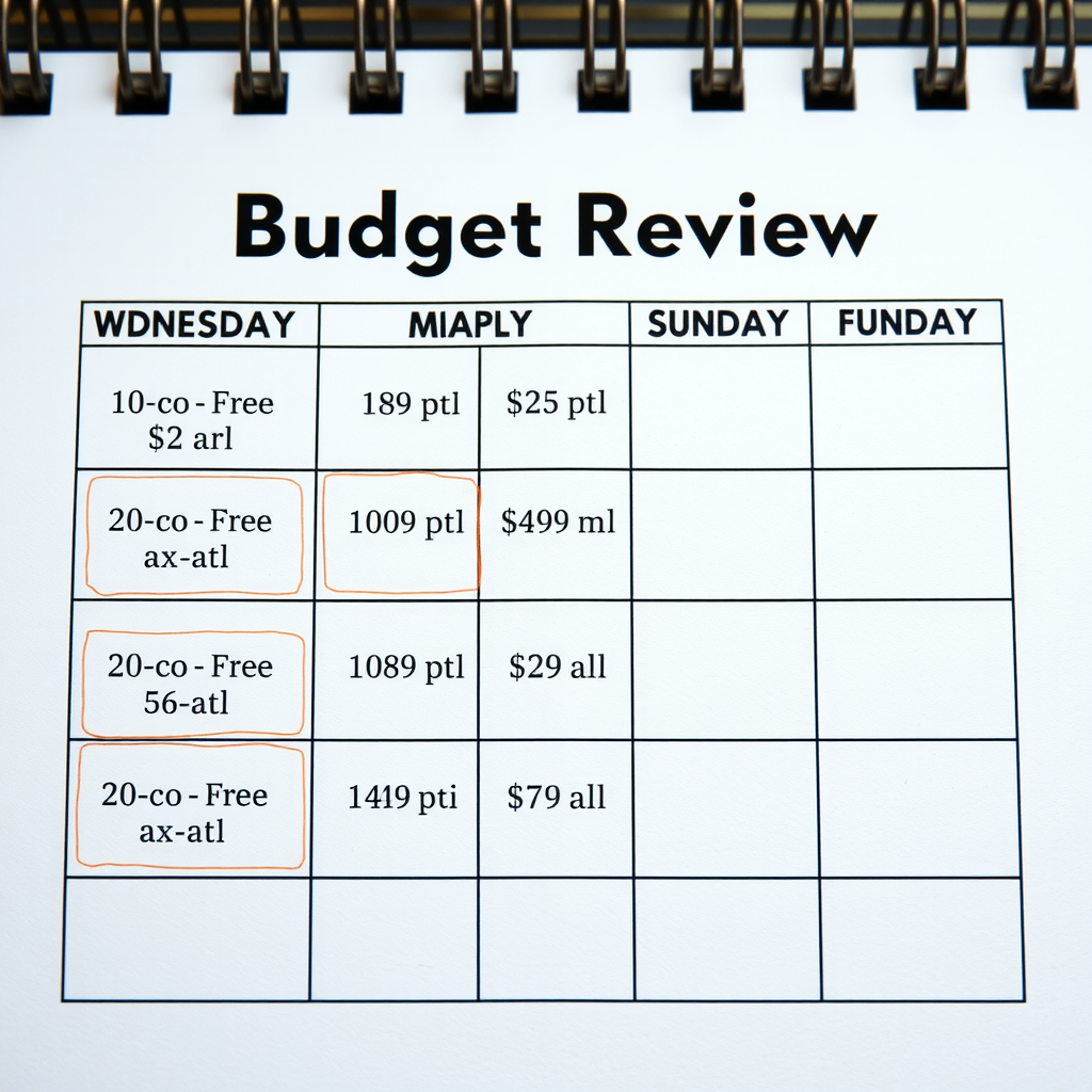 Ημερολόγιο με εβδομαδιαίες υπενθυμίσεις για την ανασκόπηση του προϋπολογισμού, τονίζοντας τη σημασία της συνέπειας στην παρακολούθηση εξόδων.